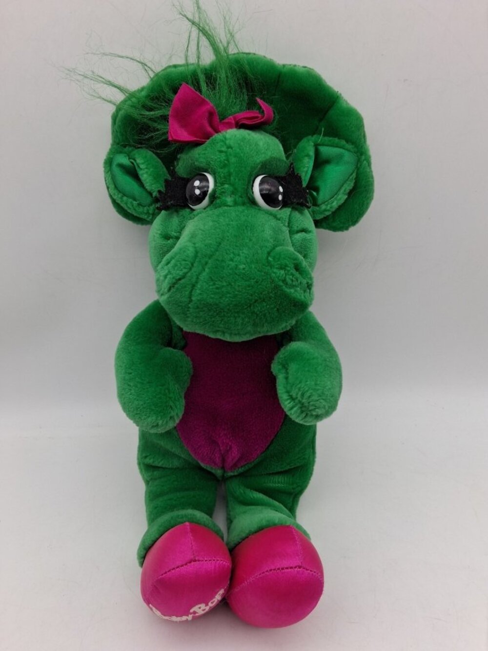 Vintage 1992 Baby Bop Green Purple Dinosaur Barney Show 15" Plush Stuffed Animal